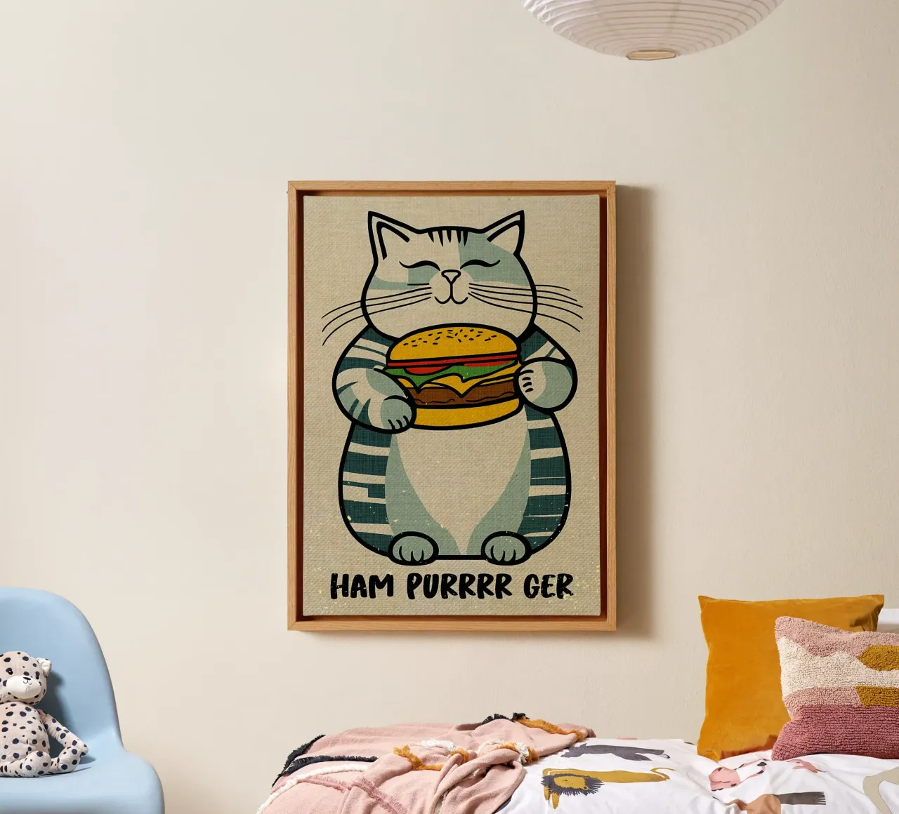 Hampurrrrger Grappige Kattenkunst canvas met Baklijst van Providence Mbabazi Studio