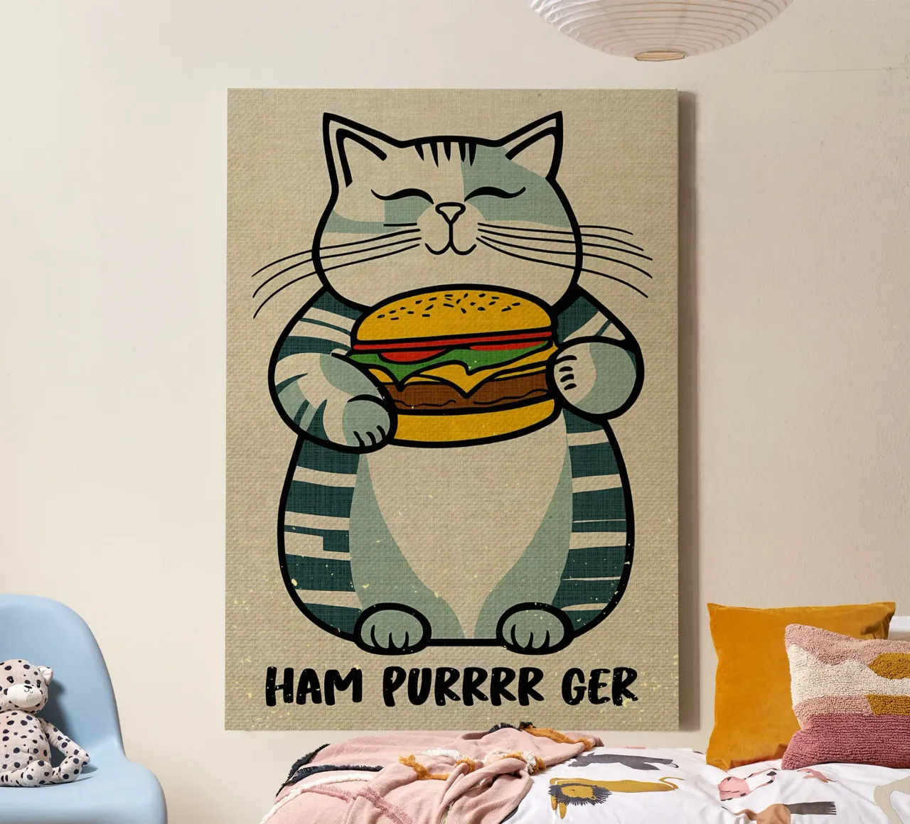 Hampurrrrger Grappige Kattenkunst canvas met Baklijst van Providence Mbabazi Studio