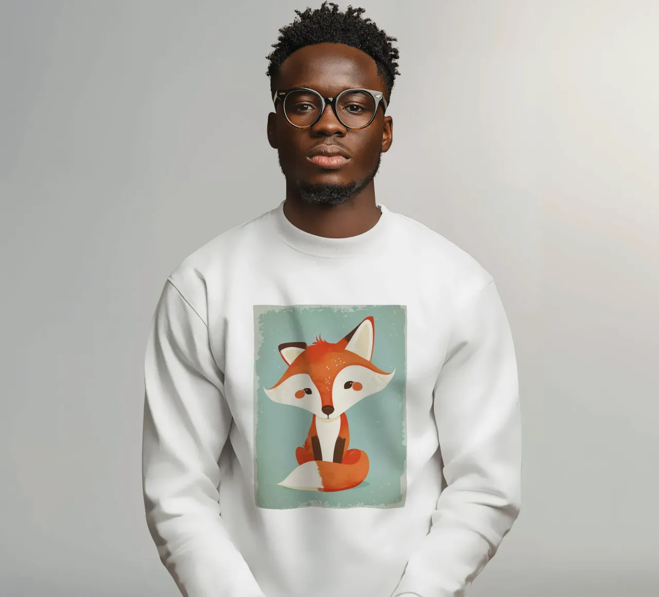 Charming fox with playful features and a soft background sweatshirt by DesignDoodle
