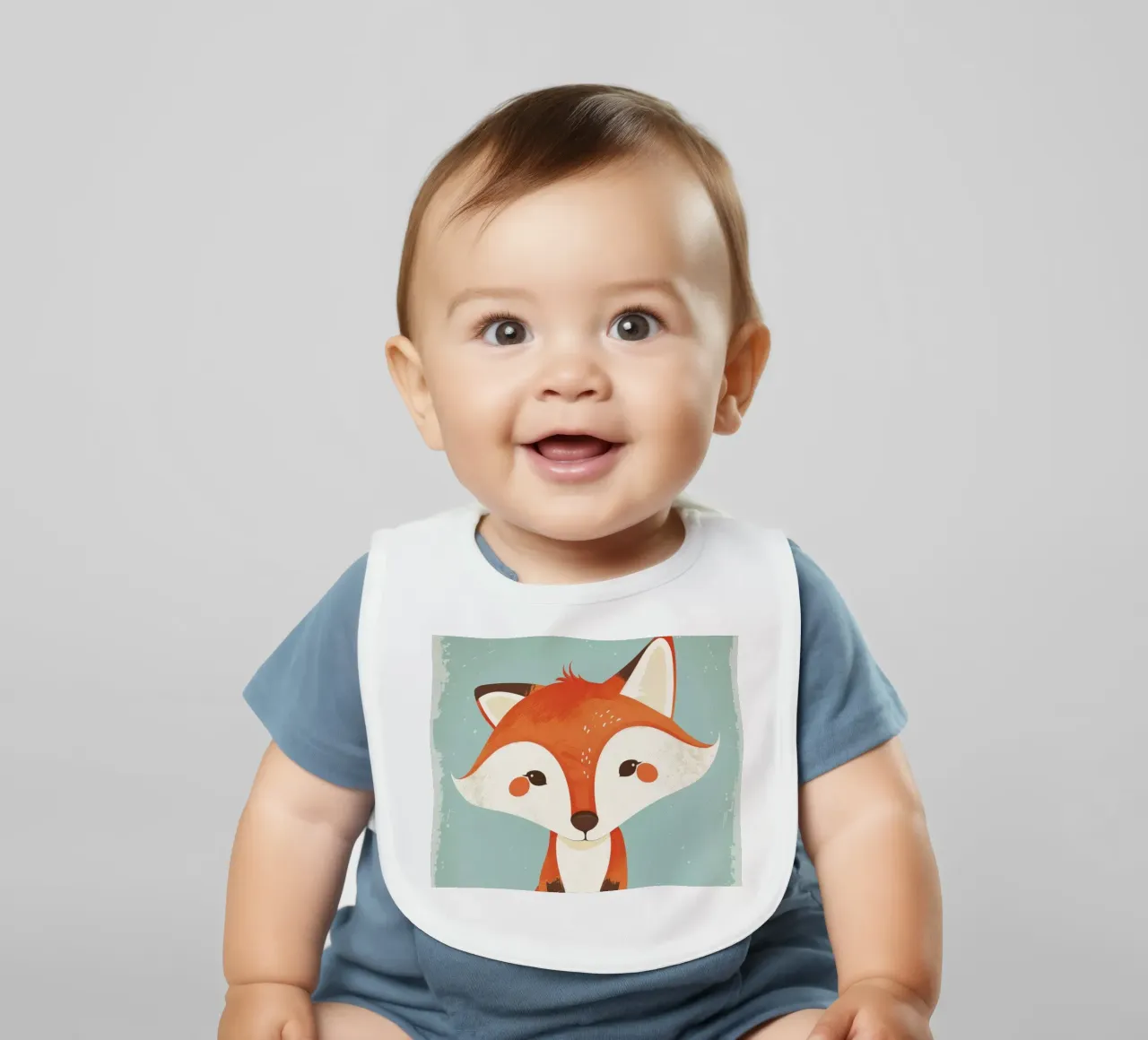 Charming fox with playful features and a soft background baby bib by DesignDoodle