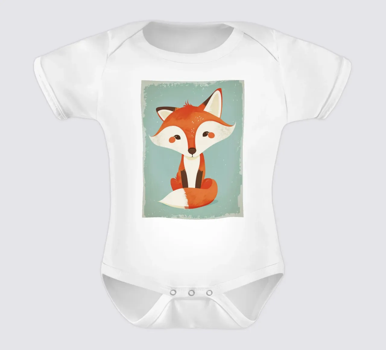 Charming fox with playful features and a soft background short-sleeve baby romper by DesignDoodle