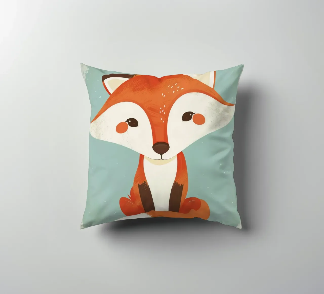 Charming fox with playful features and a soft background decorative cushion by DesignDoodle