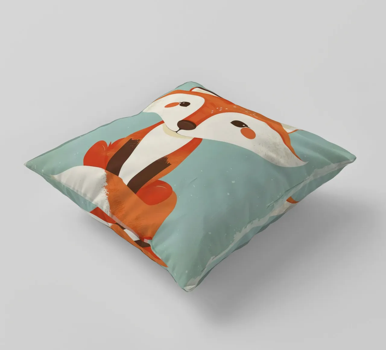 Charming fox with playful features and a soft background decorative cushion by DesignDoodle