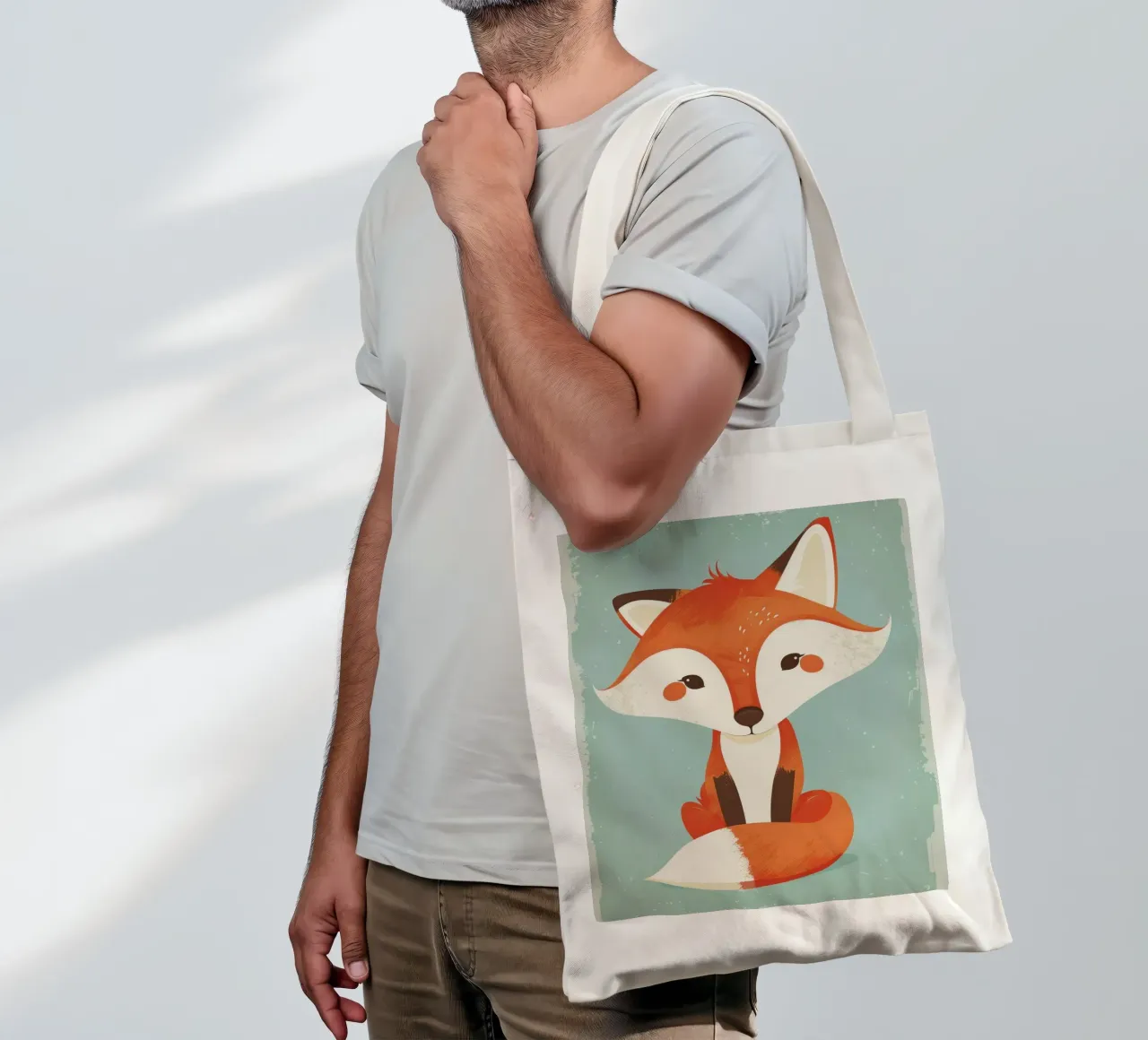 Charming fox with playful features and a soft background tote bag by DesignDoodle