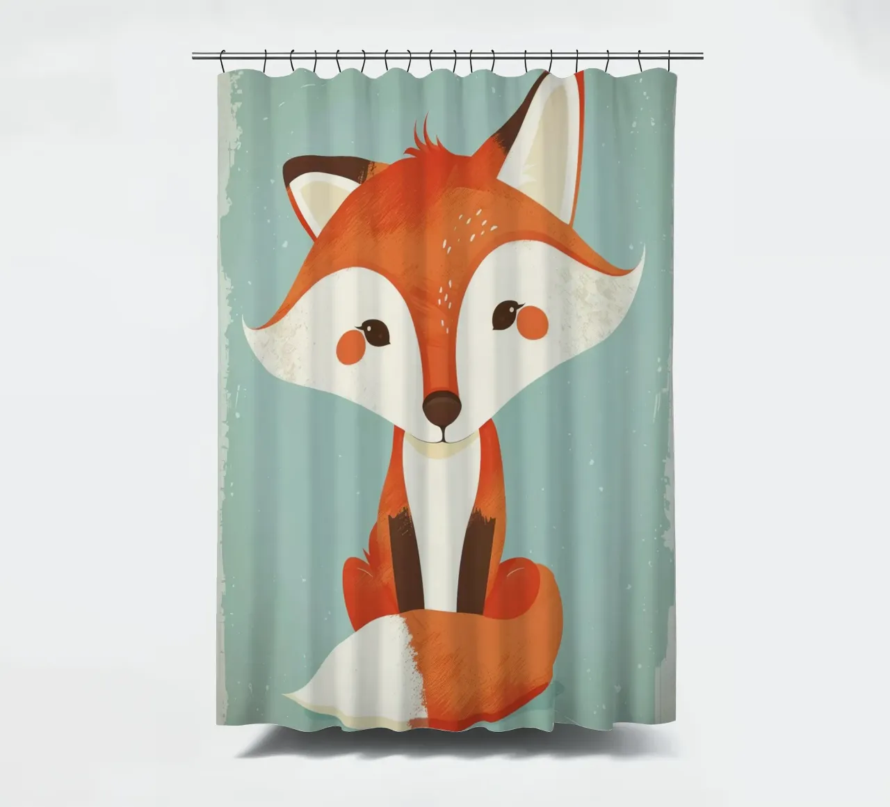 Charming fox with playful features and a soft background shower curtain by DesignDoodle