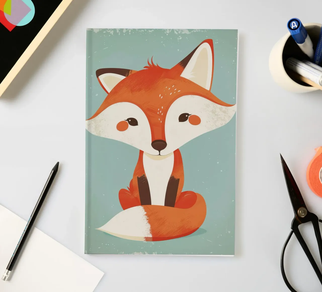 Charmant renard aux traits enjoués sur fond doux carnet de notes de DesignDoodle