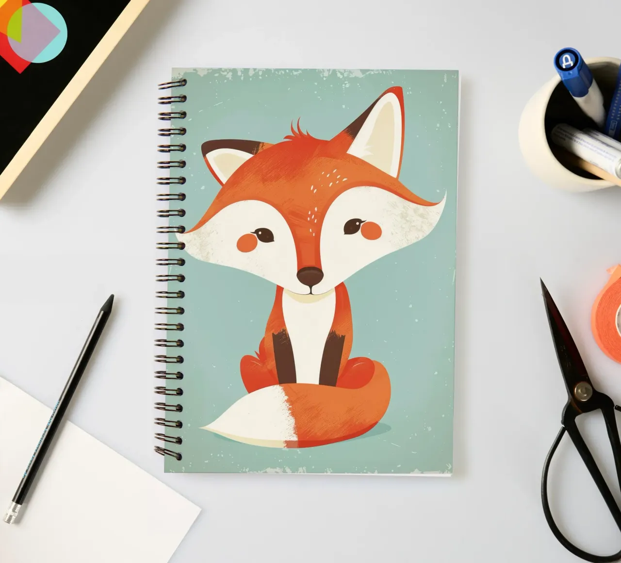 Affascinante volpe dai tratti giocosi e dallo sfondo morbido diario ad anelli da DesignDoodle