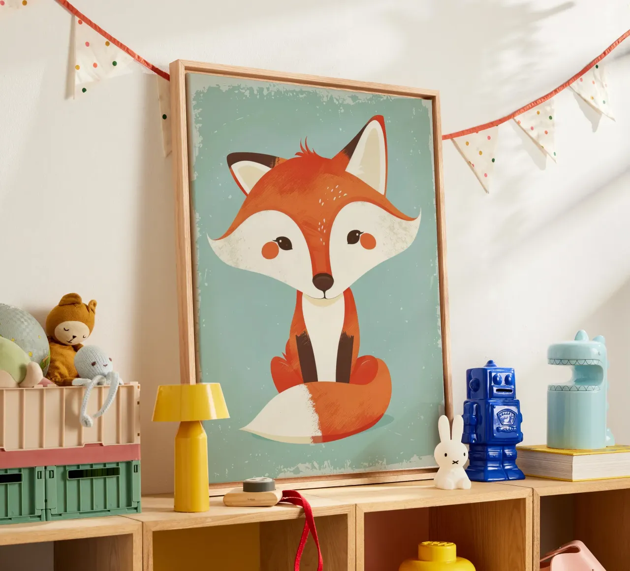 Charmanter Fuchs mit verspielten Gesichtszügen und einem weichen Hintergrund Leinwand von DesignDoodle