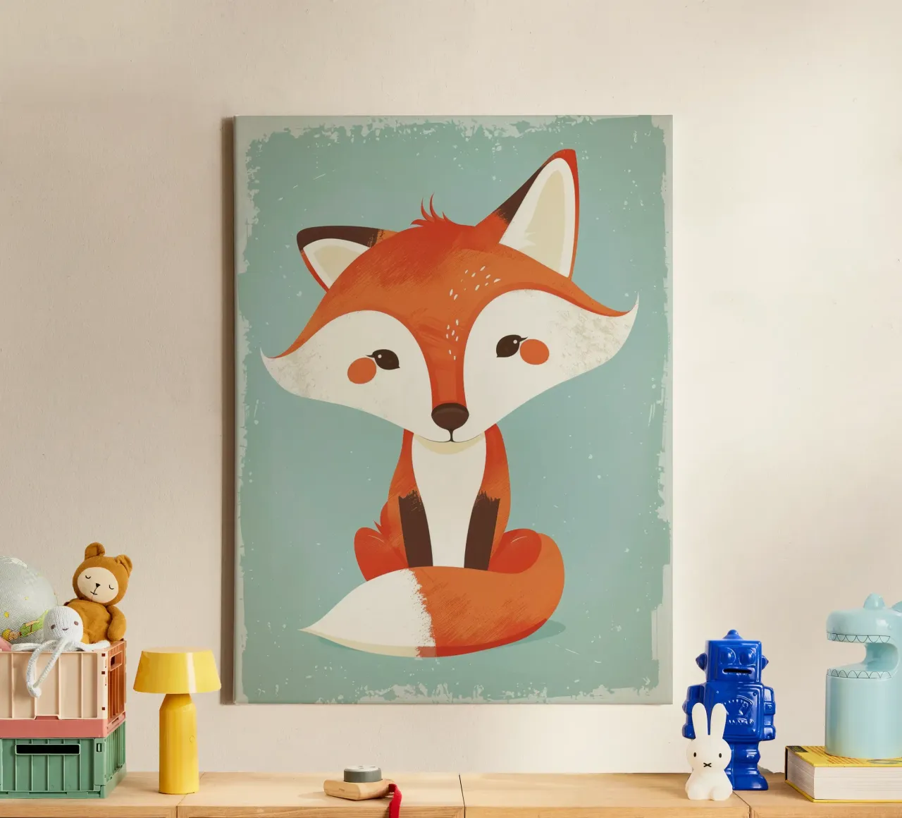 Charmanter Fuchs mit verspielten Gesichtszügen und einem weichen Hintergrund Leinwand von DesignDoodle