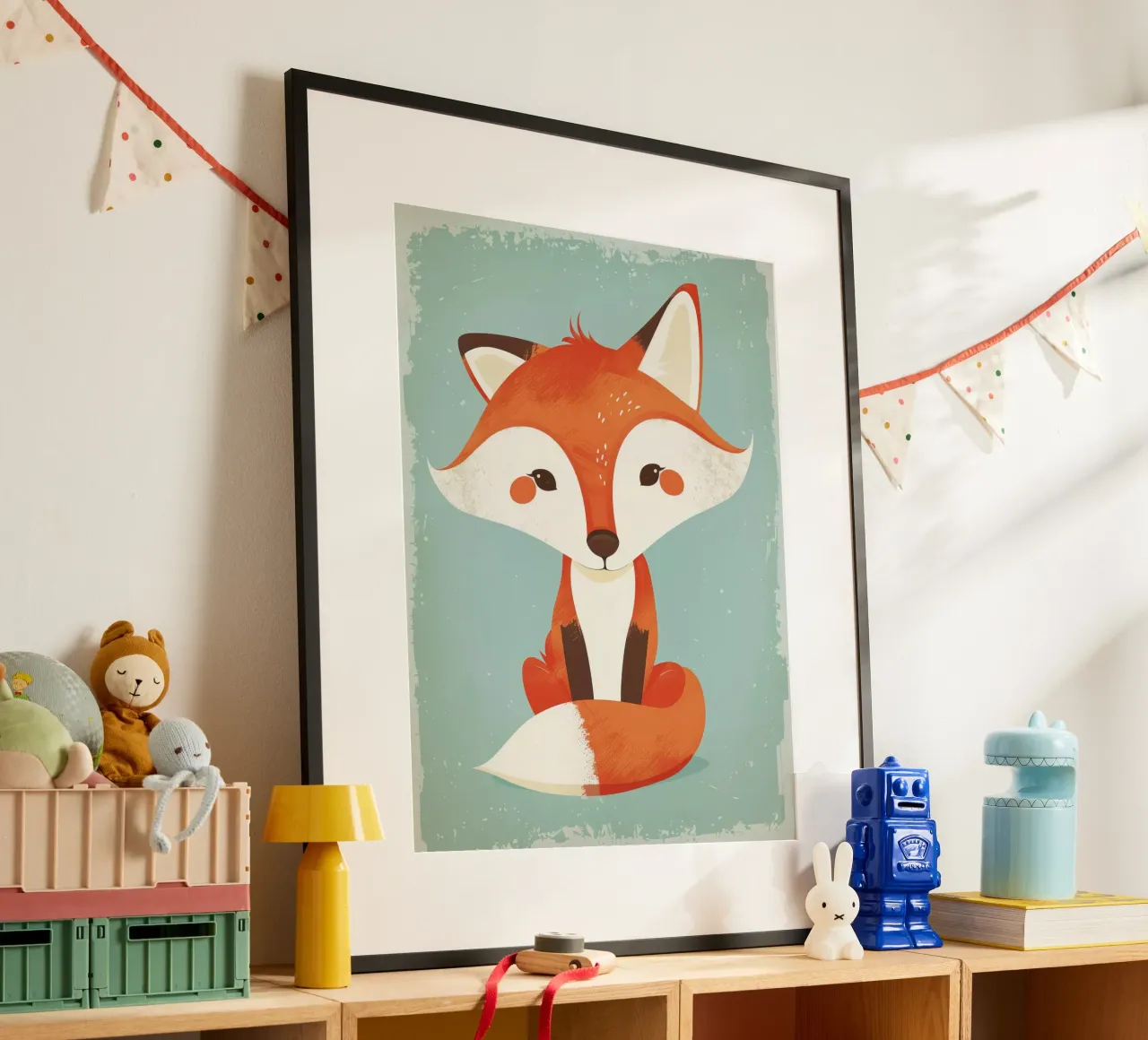 Charming fox with playful features and a soft background poster by DesignDoodle