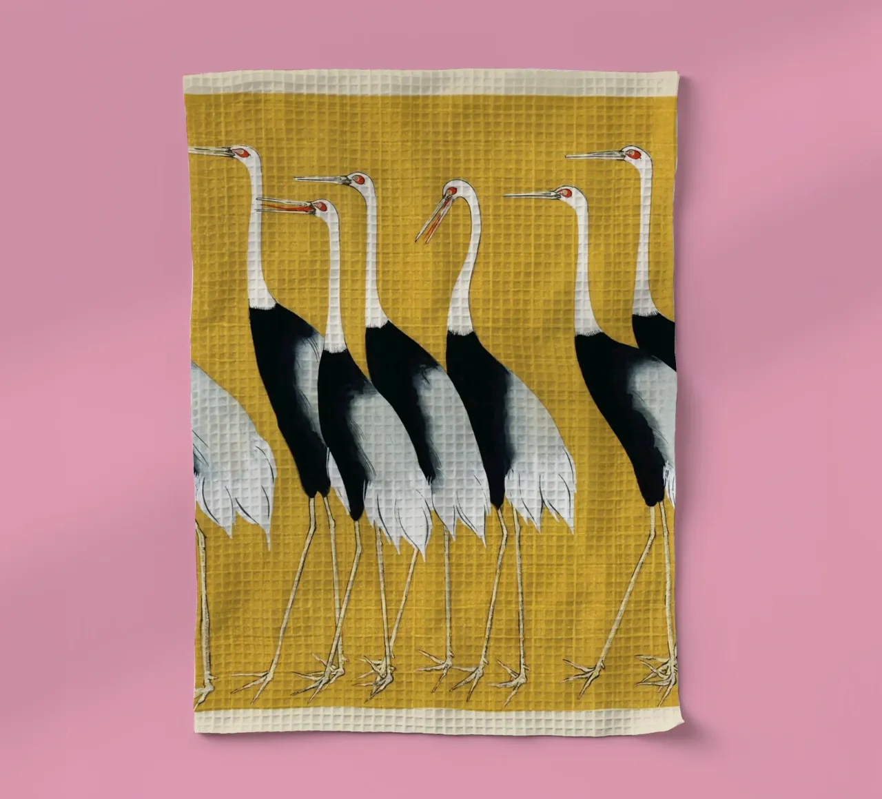 Flock of Japanese Red Crown Cranes by Ogata Korin tea towel by Art History