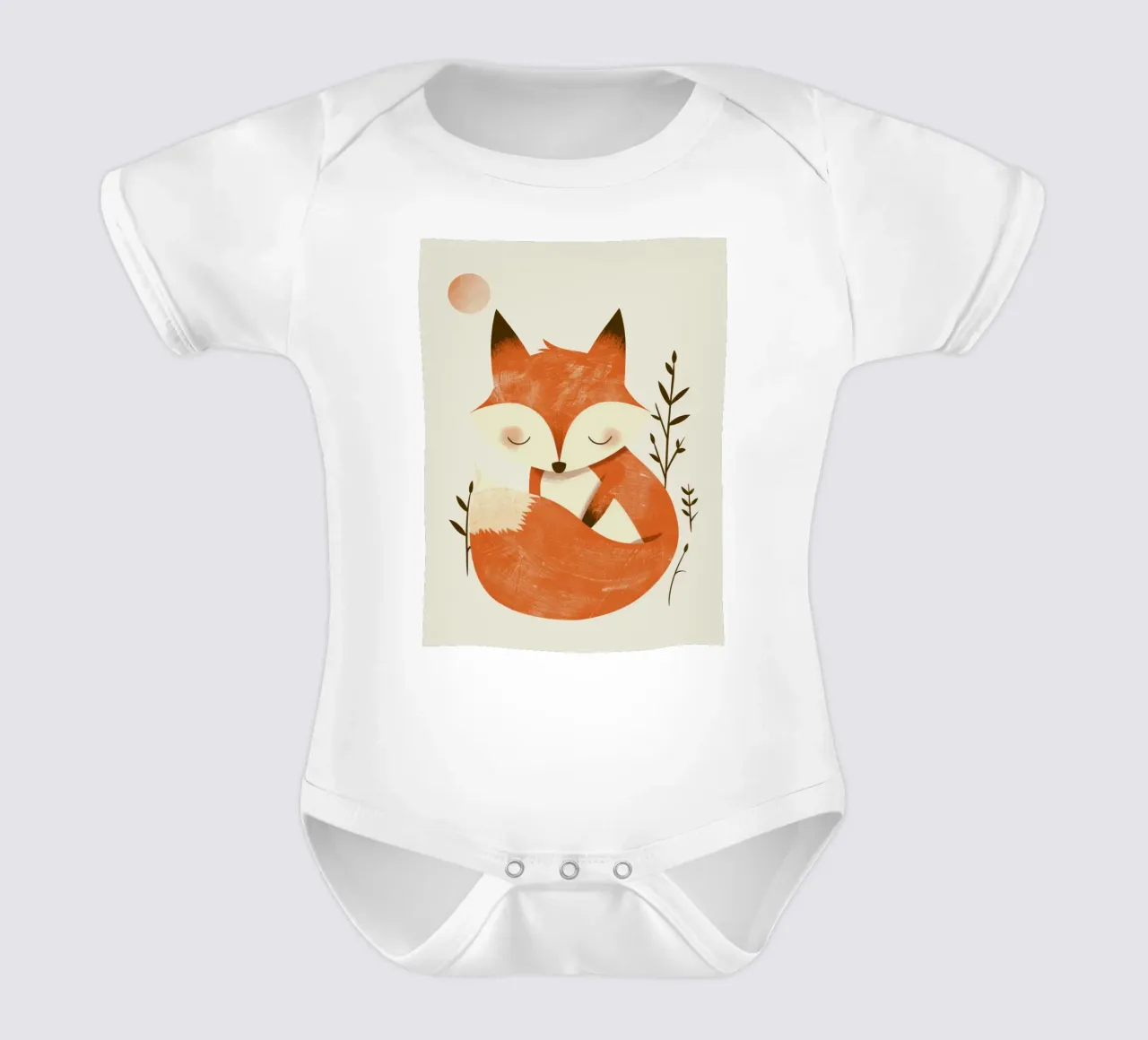 Niedlicher Fuchs inmitten von Pflanzen unter einer zarten Sonne Kurzarm Babybody von DesignDoodle