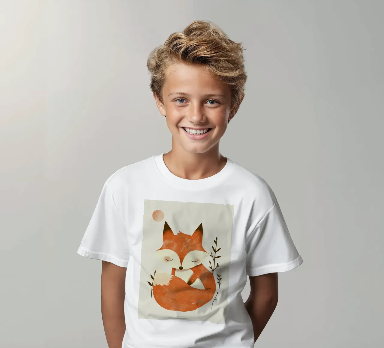 Simpatica volpe che si rilassa tra le piante sotto un sole discreto t-shirt bambini da DesignDoodle
