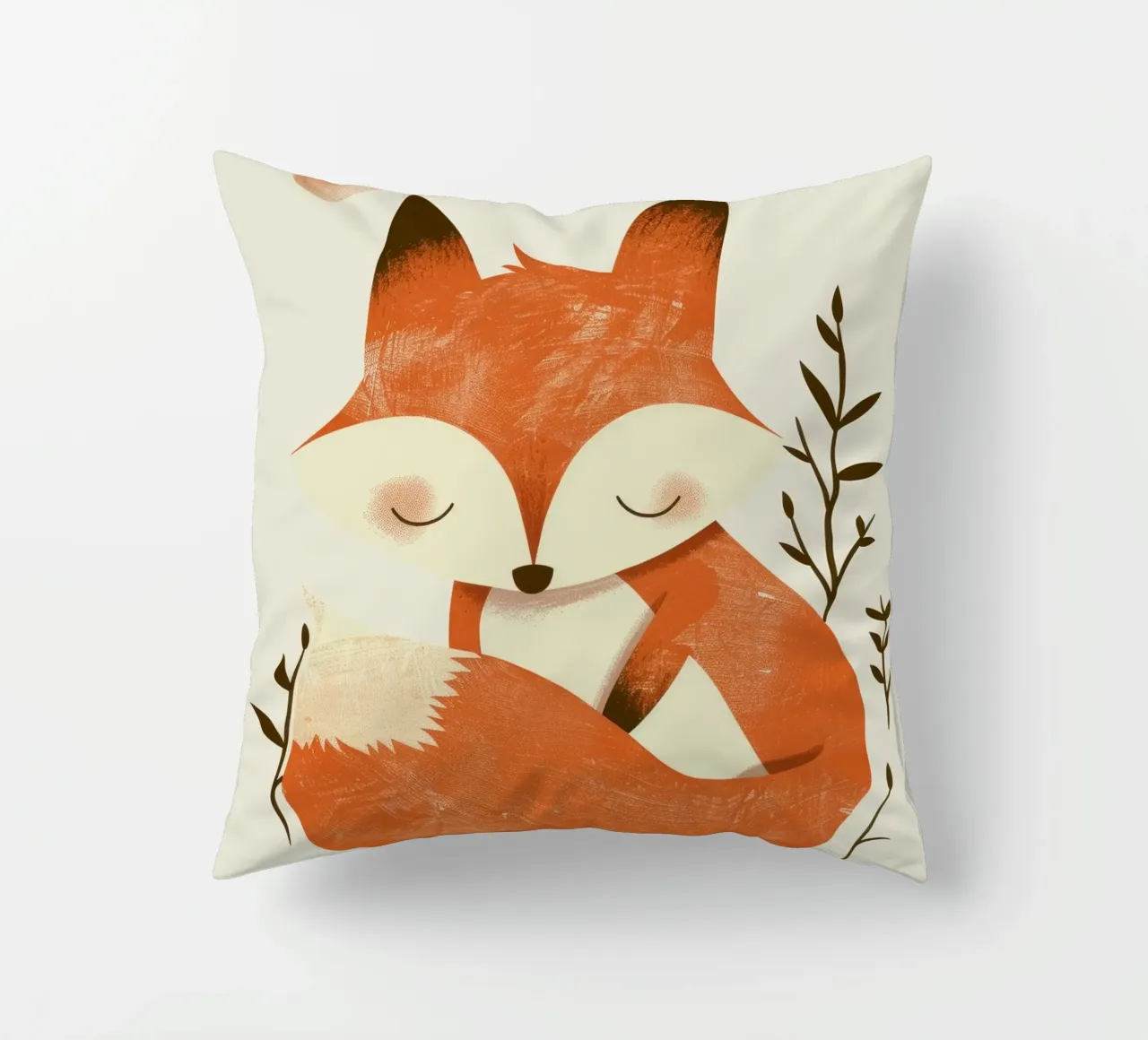 Simpatica volpe che si rilassa tra le piante sotto un sole discreto cuscino da DesignDoodle