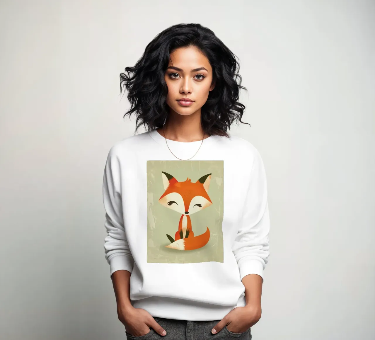 Renard mignon avec de grands yeux assis sur un fond clair sweat de DesignDoodle