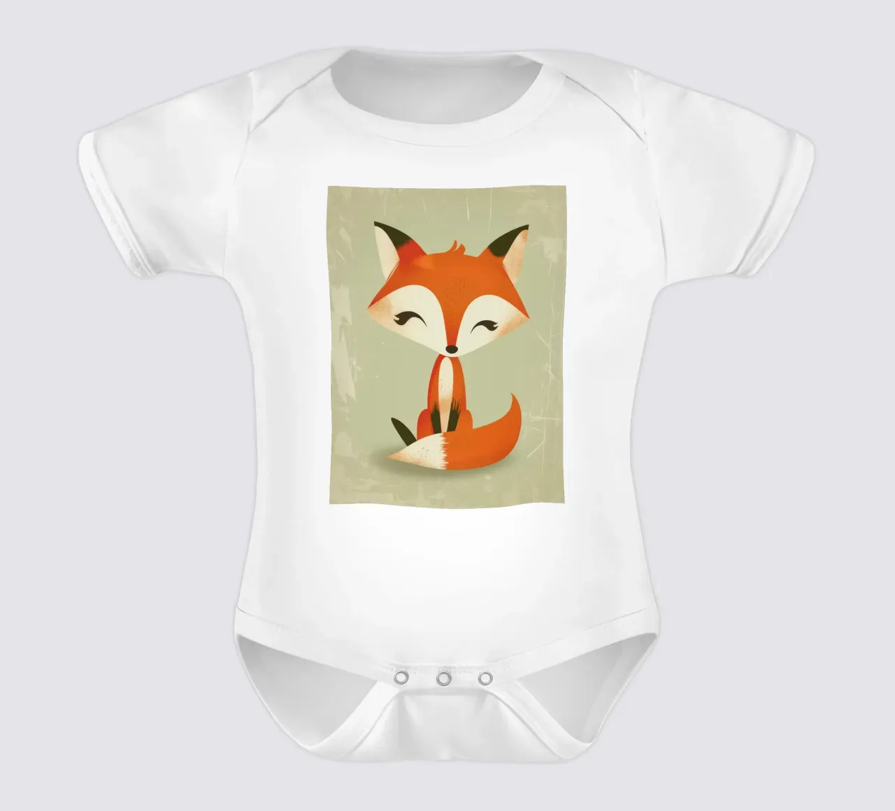 Renard mignon avec de grands yeux assis sur un fond clair body bébé de DesignDoodle