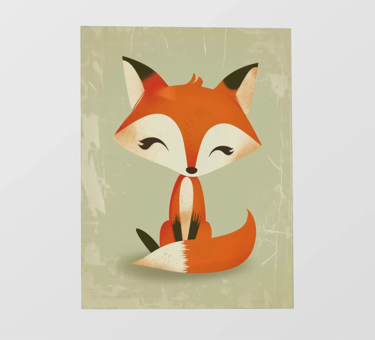 Renard mignon avec de grands yeux assis sur un fond clair film rétro-éclairé de DesignDoodle