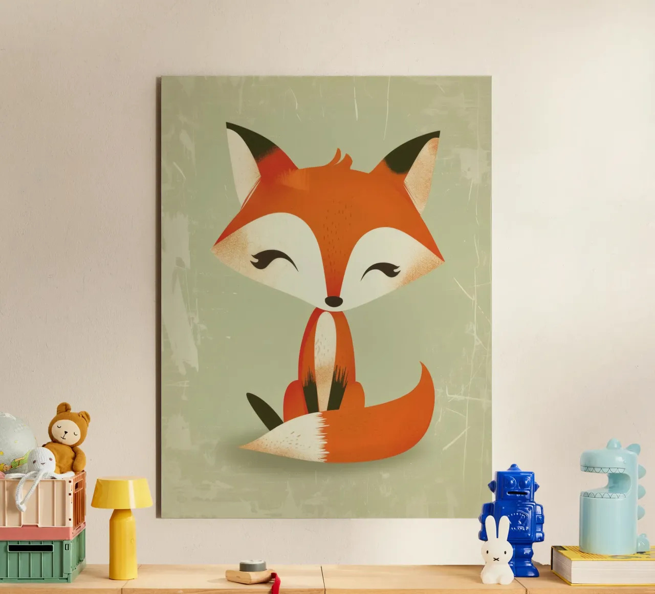 Cute fox with big eyes sitting on a light background forex plate by DesignDoodle