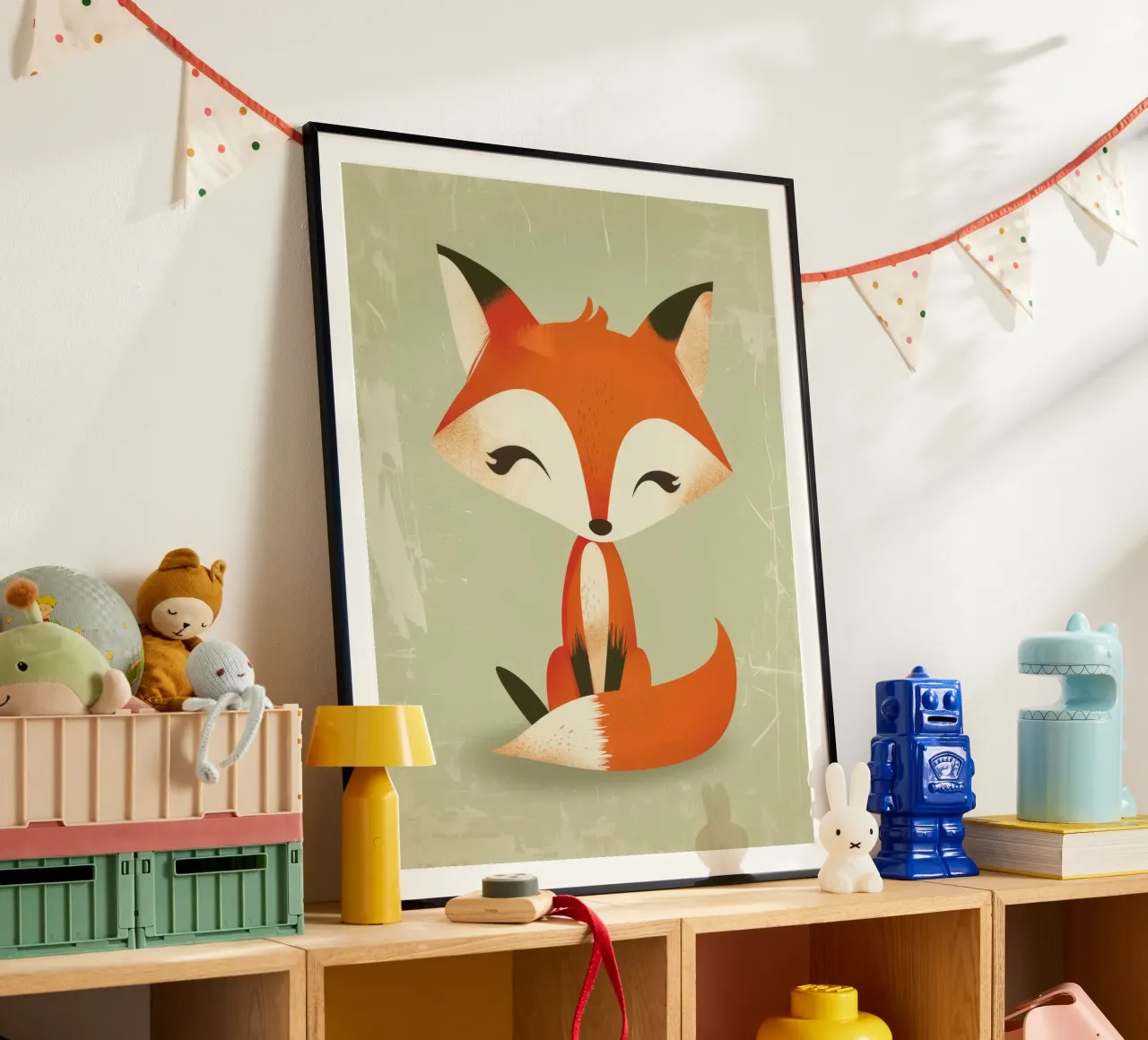 Renard mignon avec de grands yeux assis sur un fond clair hahnemühle de DesignDoodle
