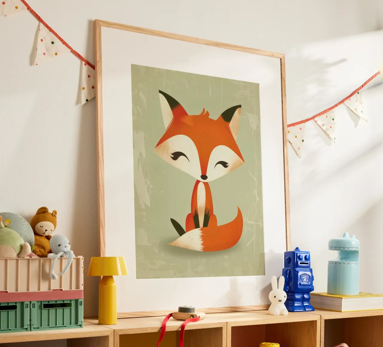 Renard mignon avec de grands yeux assis sur un fond clair hahnemühle de DesignDoodle