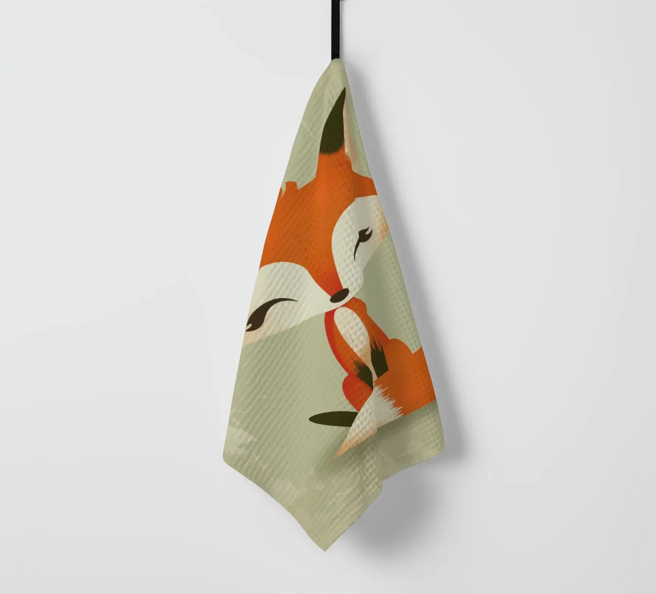Renard mignon avec de grands yeux assis sur un fond clair torchon de DesignDoodle