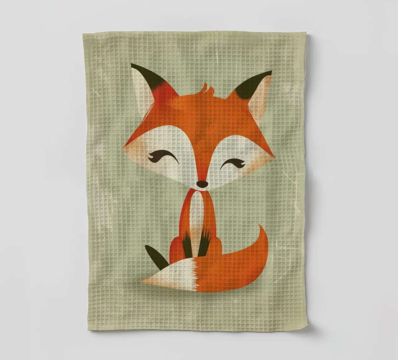 Renard mignon avec de grands yeux assis sur un fond clair torchon de DesignDoodle