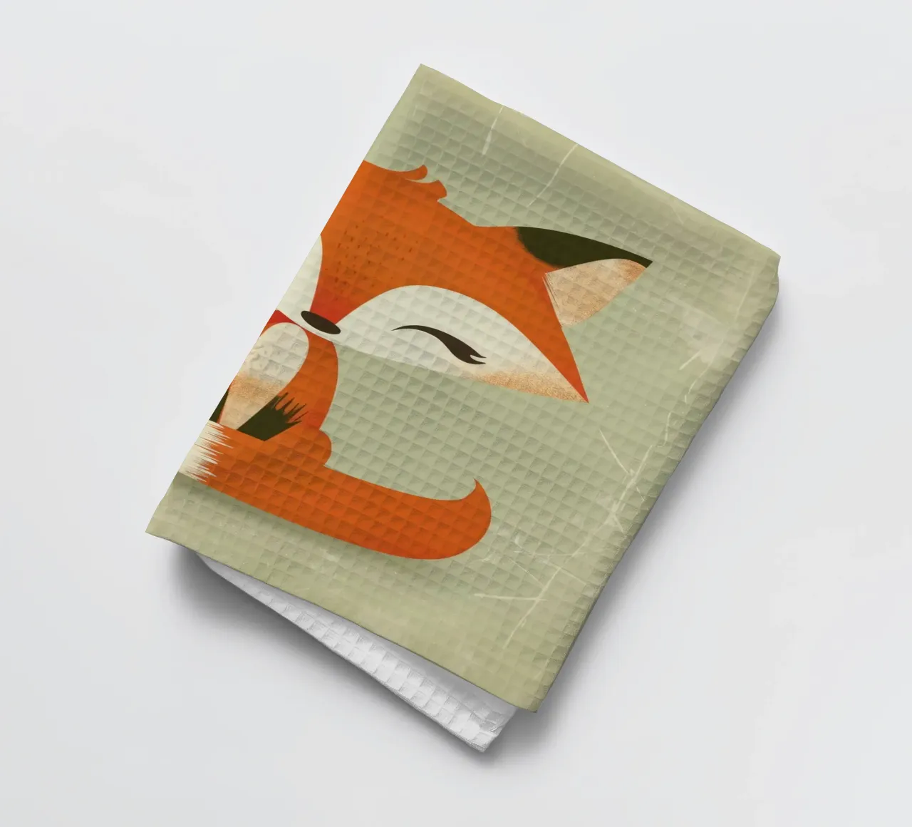 Renard mignon avec de grands yeux assis sur un fond clair torchon de DesignDoodle
