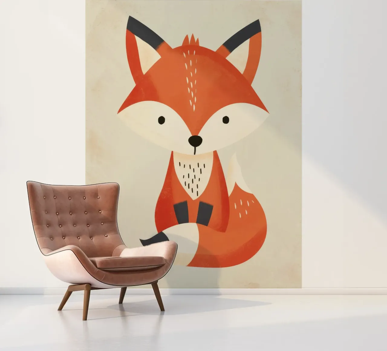 Cute fox illustration sitting on a light background photo wallpaper by DesignDoodle