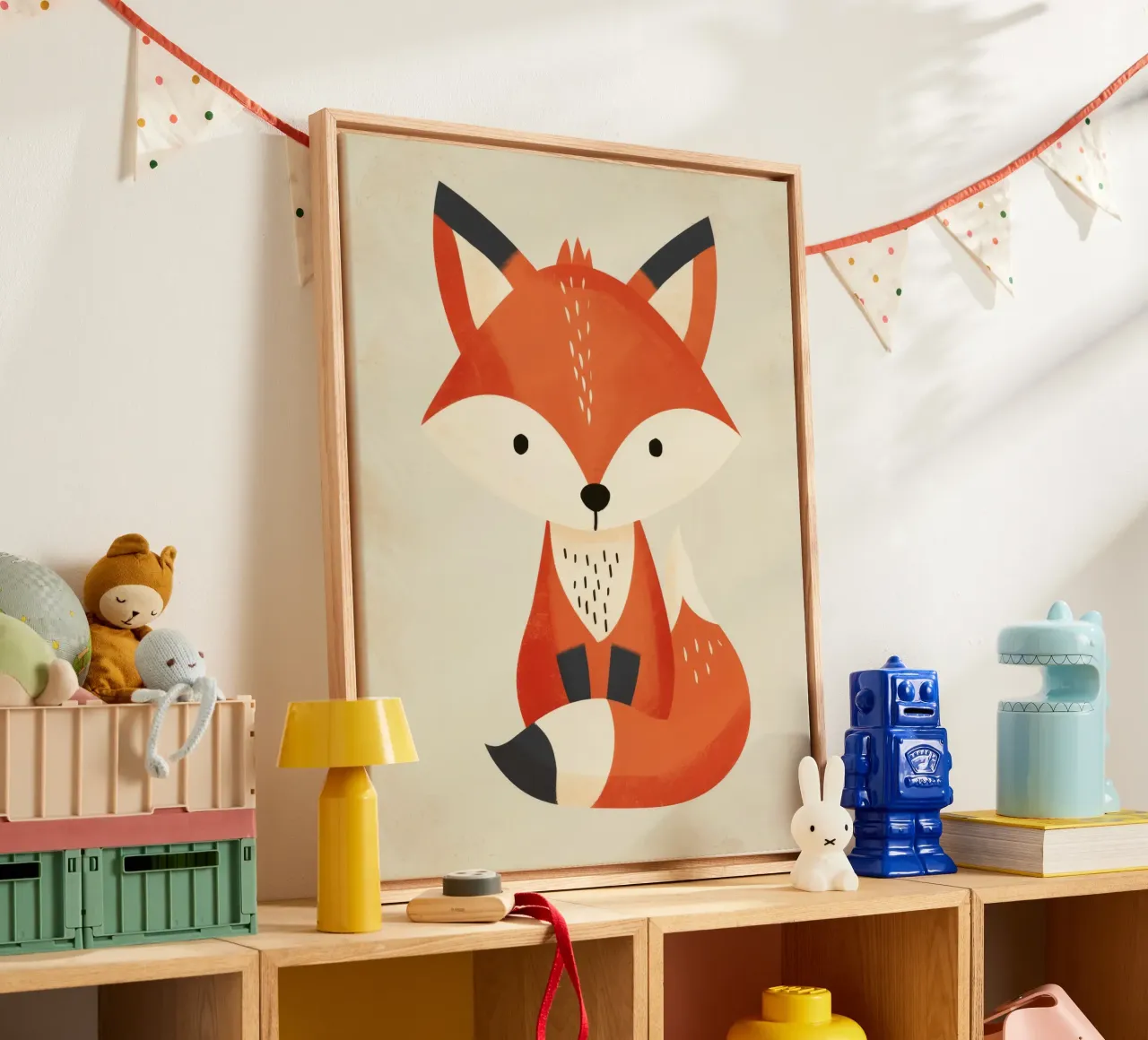 Cute fox illustration sitting on a light background canvas by DesignDoodle
