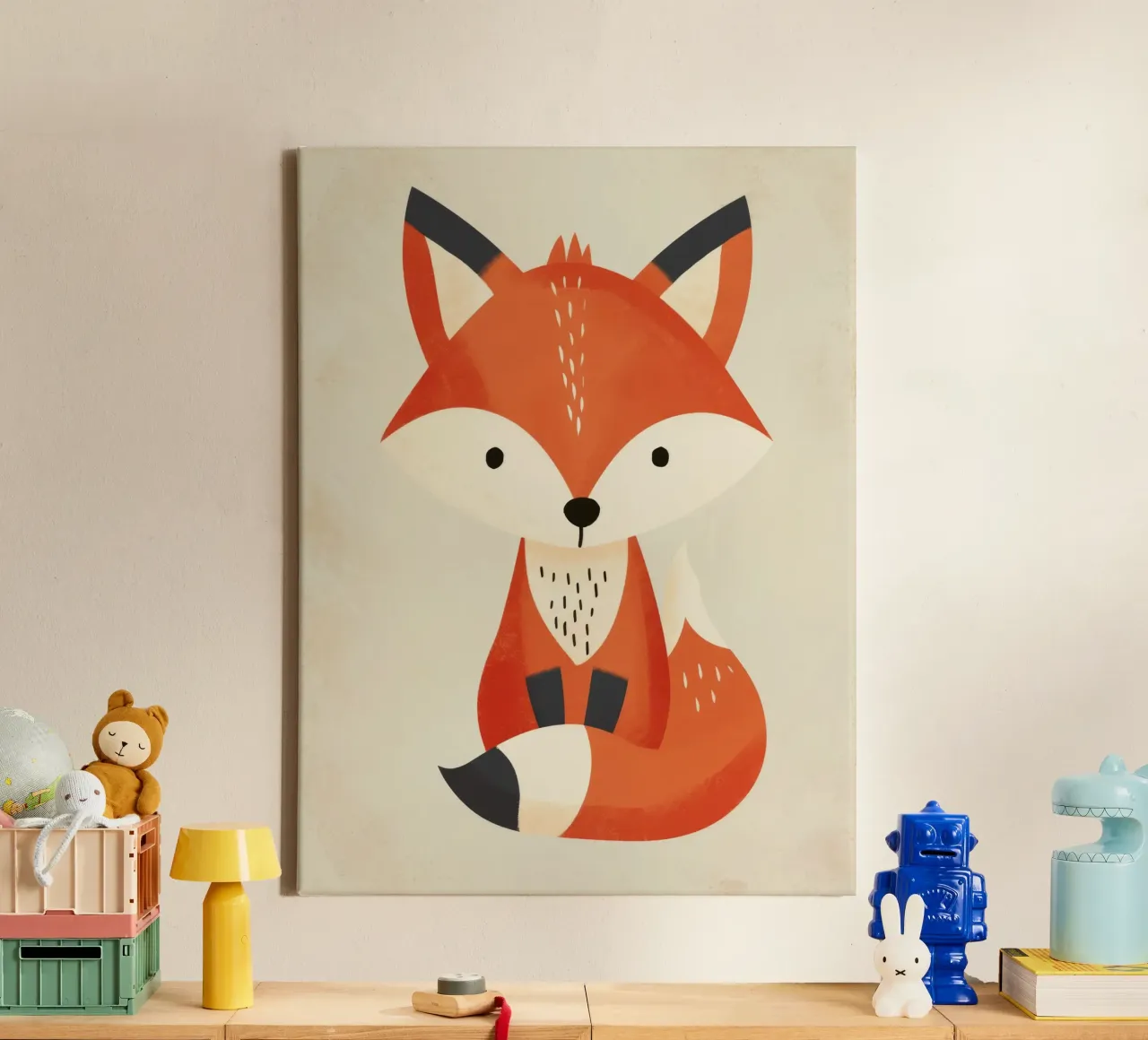 Cute fox illustration sitting on a light background canvas by DesignDoodle