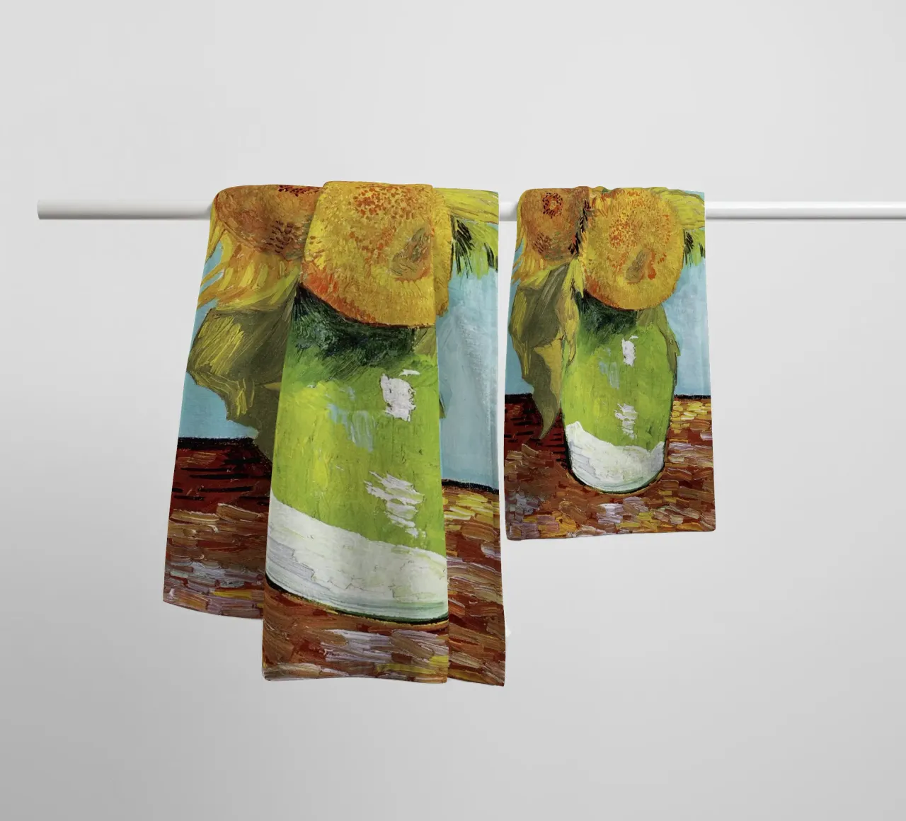 Vase with Three Sunflowers (1888) by Vincent van Gogh towel by Art History