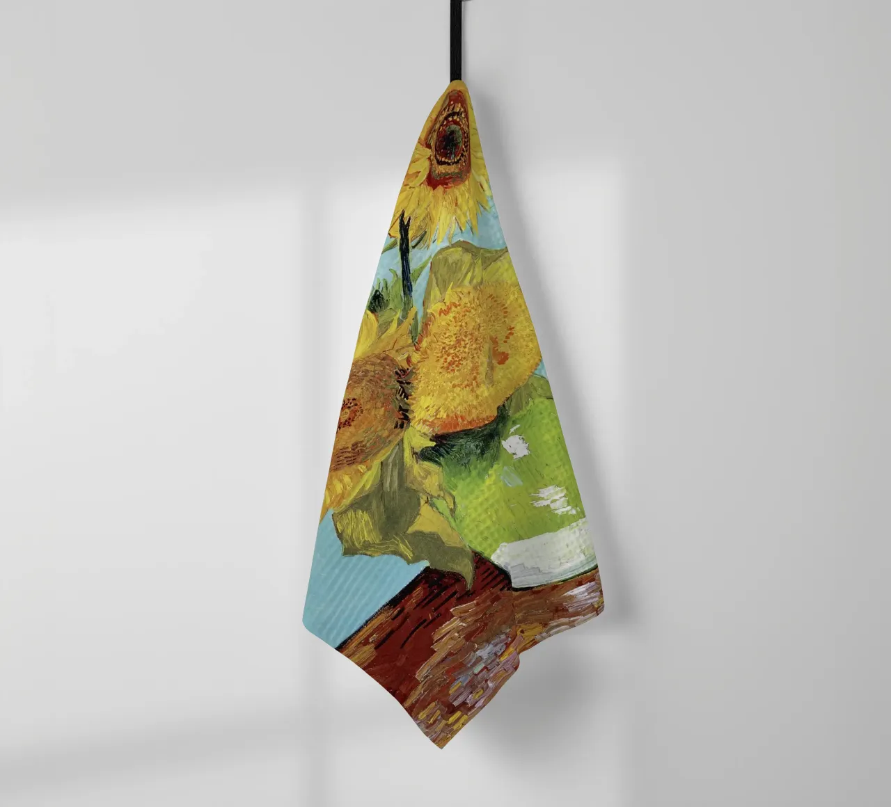 Vase with Three Sunflowers (1888) by Vincent van Gogh tea towel by Art History