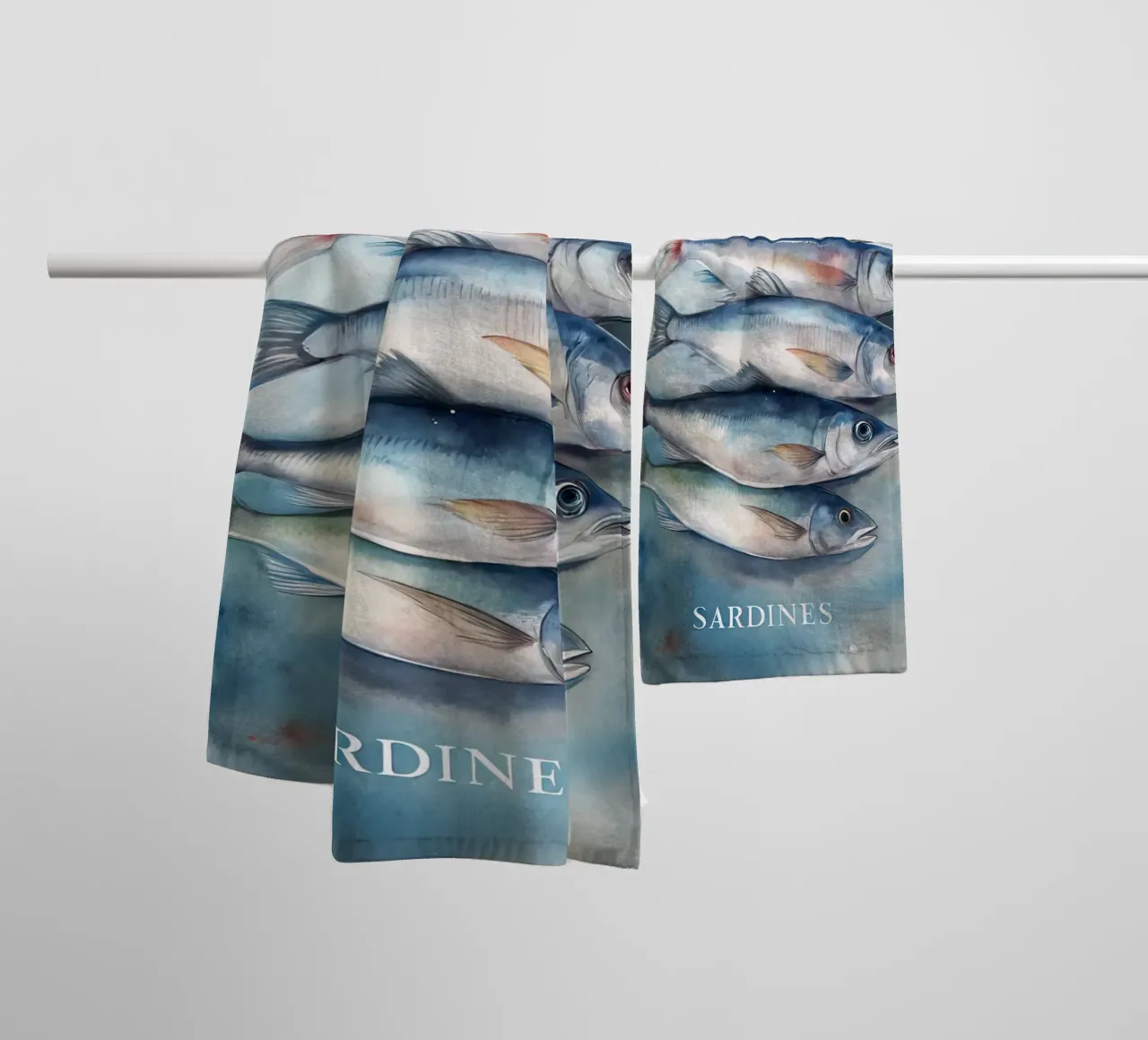 Sardine Pittura ad acquerello asciugamano da bagno da 🥝 KIWI STORE
