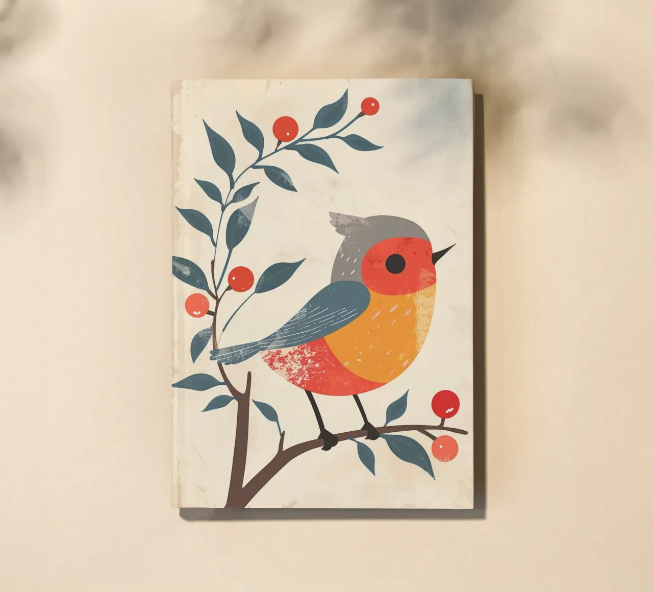 bird perched on branch in artistic style with berries notebook by DesignDoodle