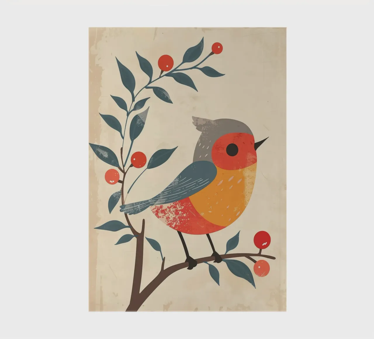bird perched on branch in artistic style with berries notebook by DesignDoodle