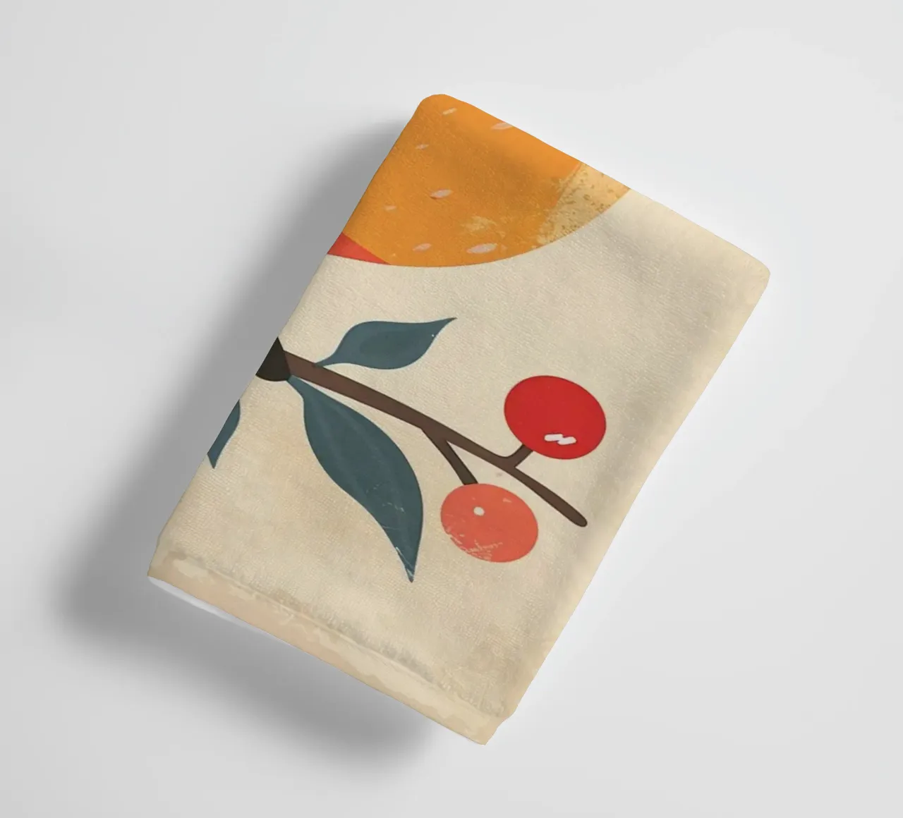 bird perched on branch in artistic style with berries towel by DesignDoodle