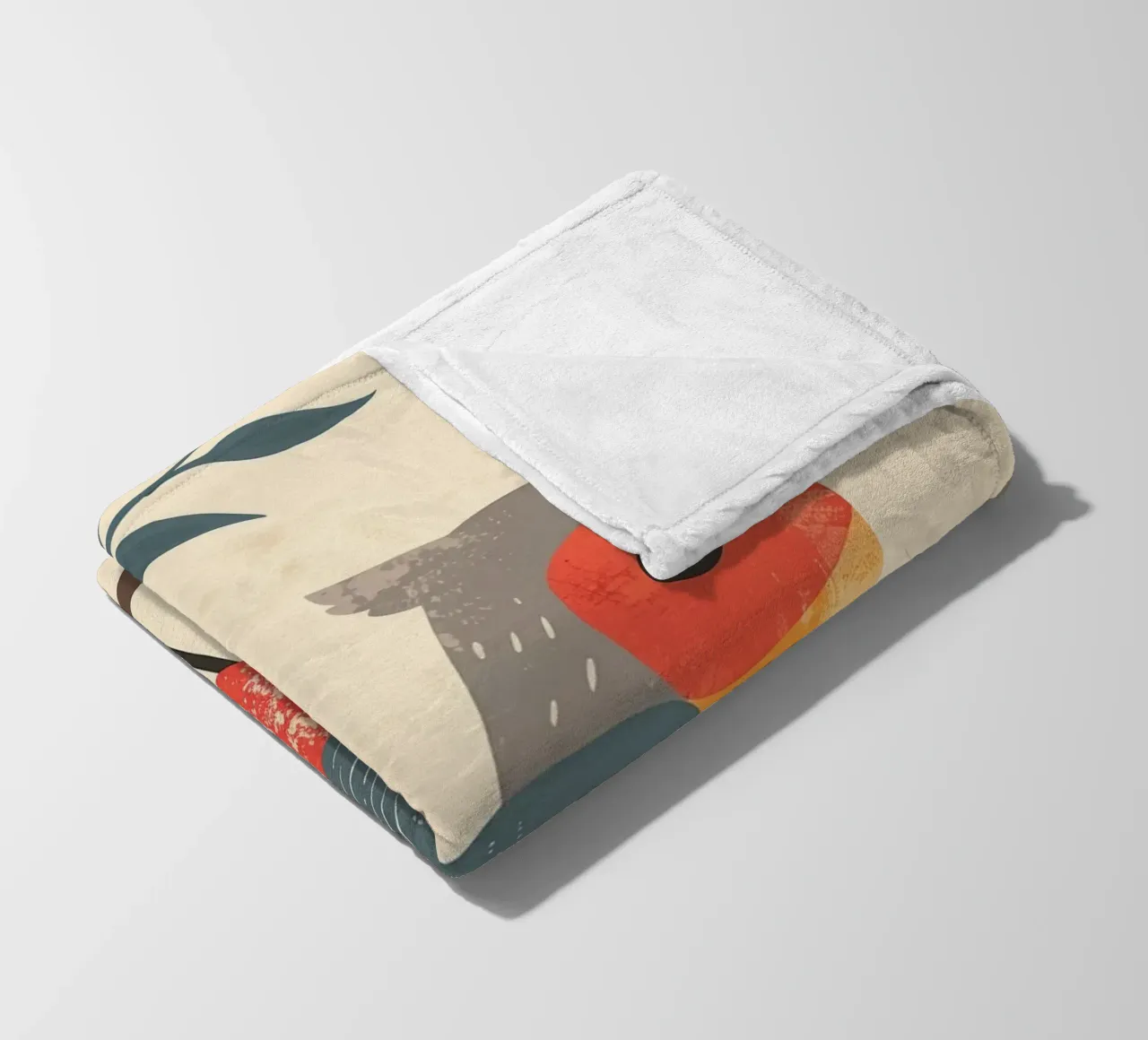 bird perched on branch in artistic style with berries fleece blanket by DesignDoodle
