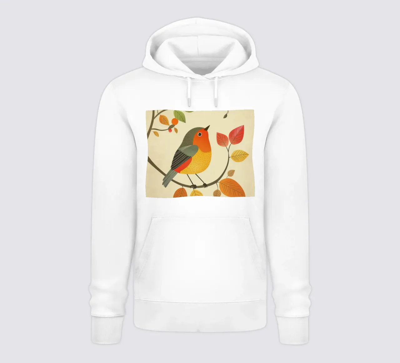 Vogel auf einem Ast, umgeben von warmen Herbstblättern Hoodie von DesignDoodle