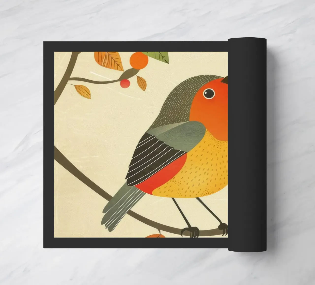 Uccello appollaiato su un ramo circondato da calde foglie autunnali zerbino da DesignDoodle