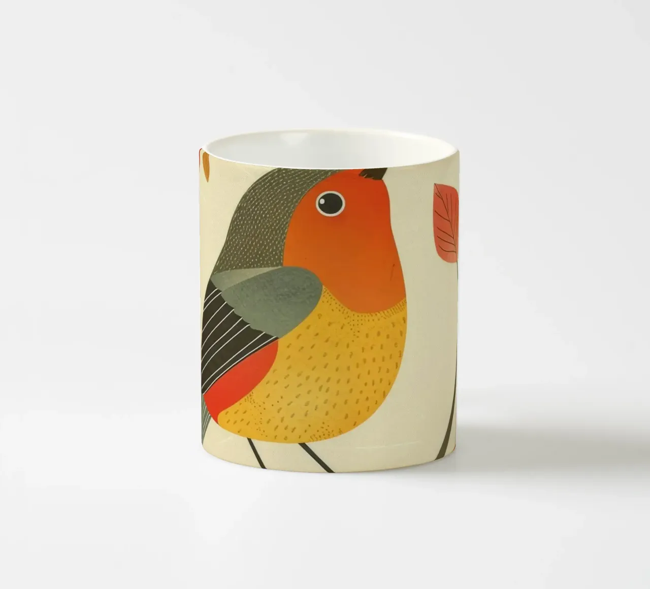 Vogel auf einem Ast, umgeben von warmen Herbstblättern Keramik Tasse von DesignDoodle