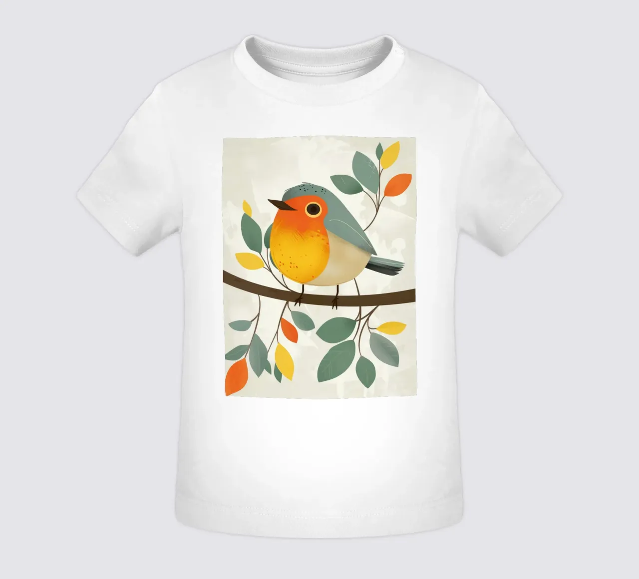 Uccello appollaiato su un ramo con foglie in un giardino maglietta neonato da DesignDoodle