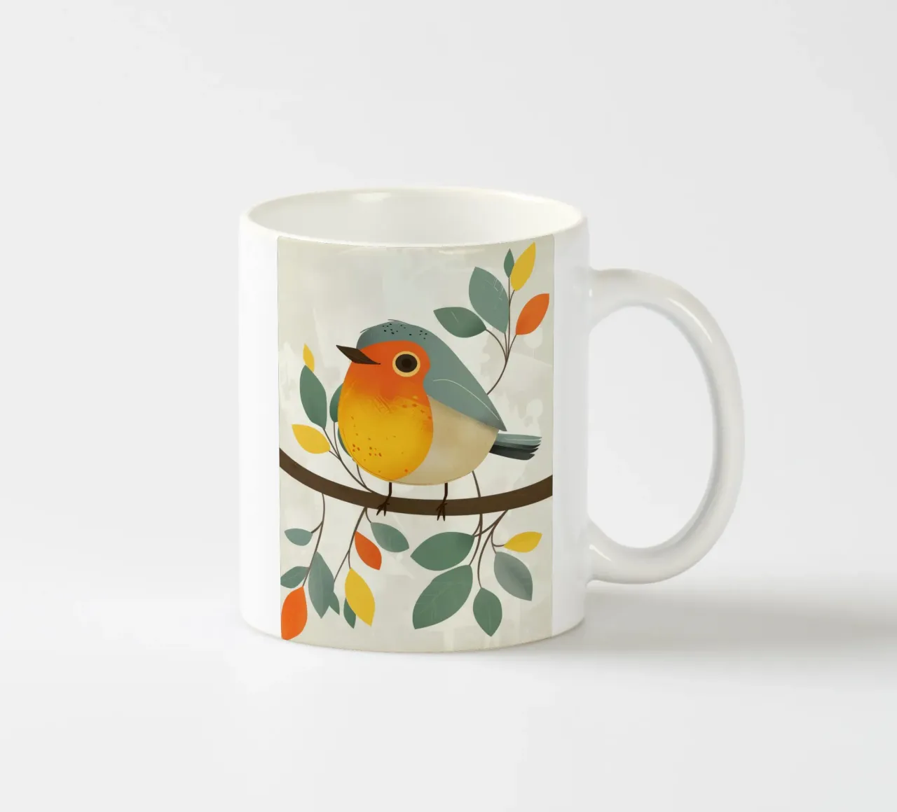 Uccello appollaiato su un ramo con foglie in un giardino tazza in ceramica da DesignDoodle