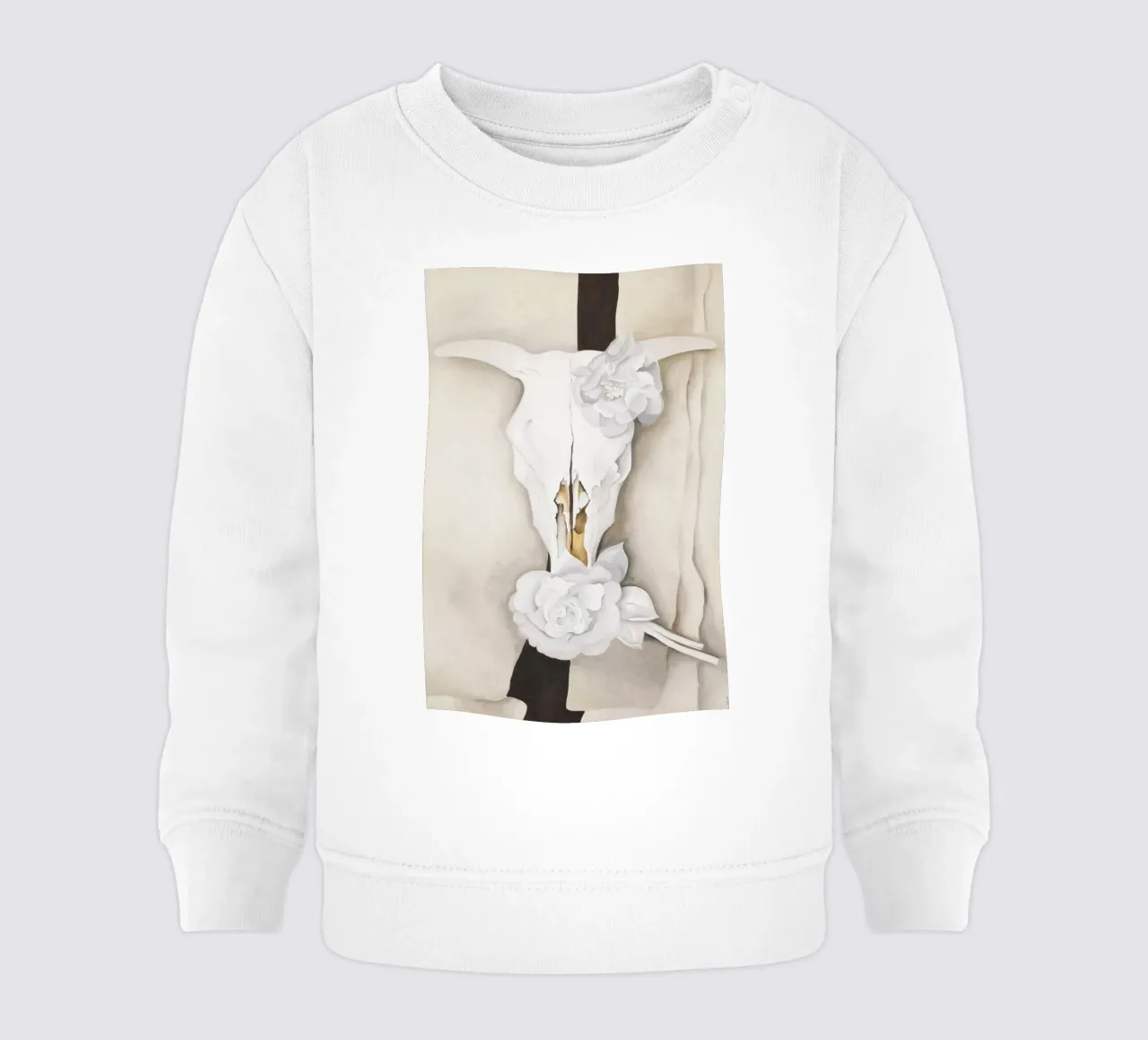 Teschio di mucca con rose di Calico di Georgia O'Keeffe felpa neonato da Classic Art Prints