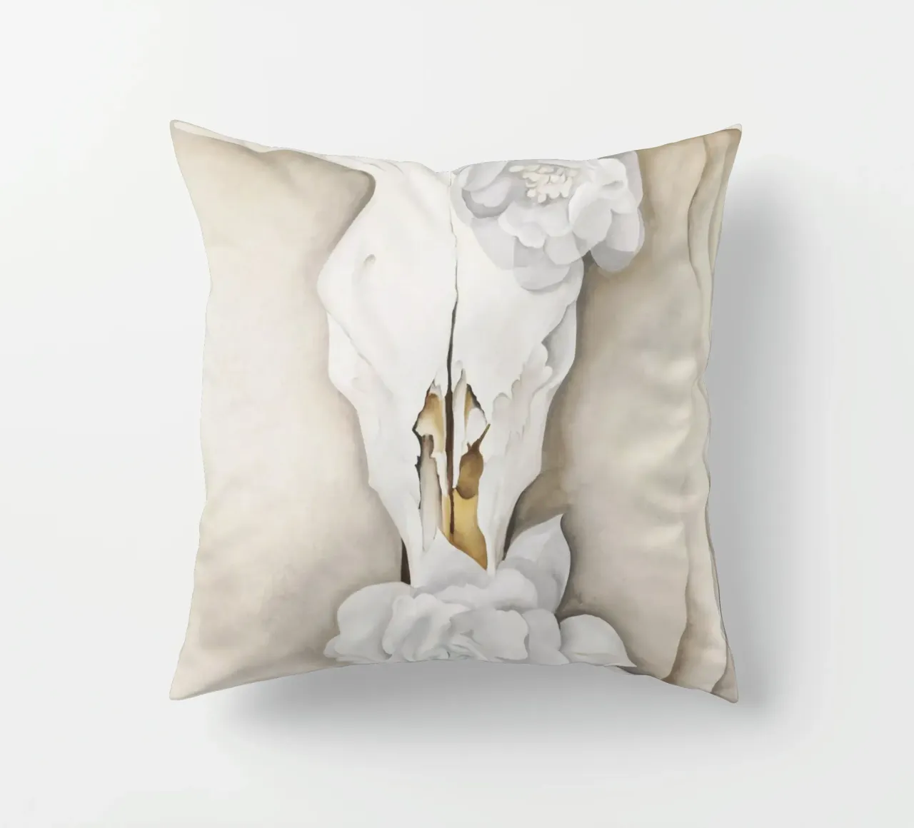 Teschio di mucca con rose di Calico di Georgia O'Keeffe cuscino da Classic Art Prints