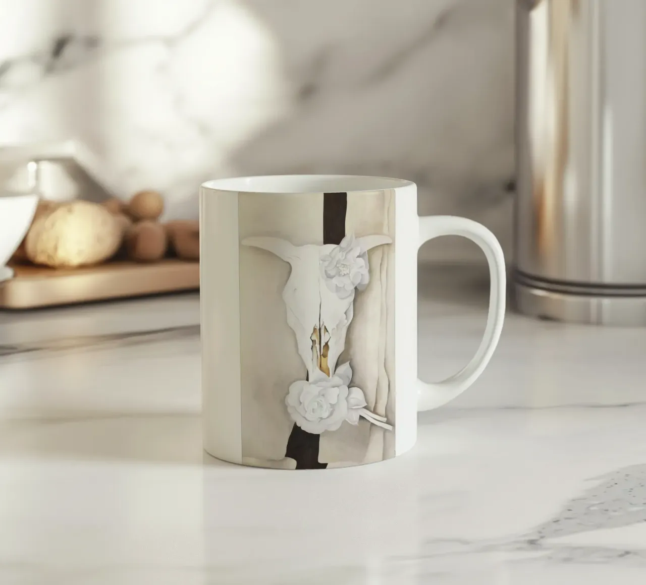 Teschio di mucca con rose di Calico di Georgia O'Keeffe tazza in ceramica da Classic Art Prints