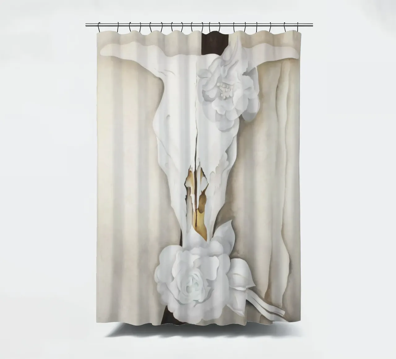 Cow’s Skull with Calico Roses by Georgia O’Keeffe shower curtain by Classic Art Prints