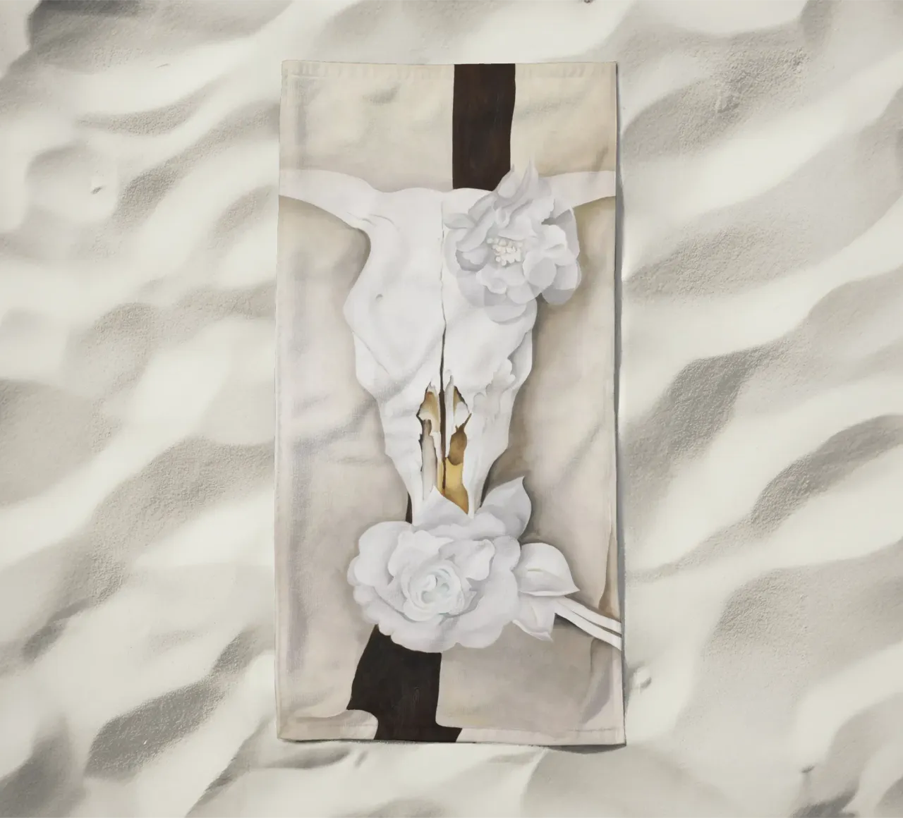 Cow’s Skull with Calico Roses by Georgia O’Keeffe beach towel by Classic Art Prints