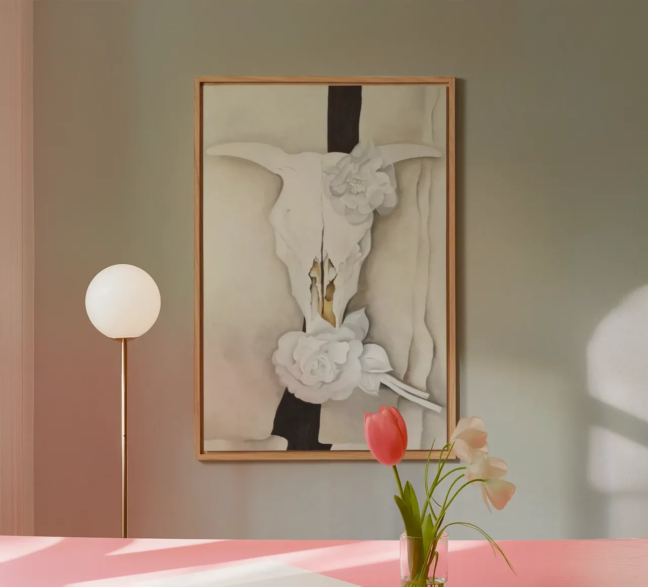 Teschio di mucca con rose di Calico di Georgia O'Keeffe alluminio dibond da Classic Art Prints
