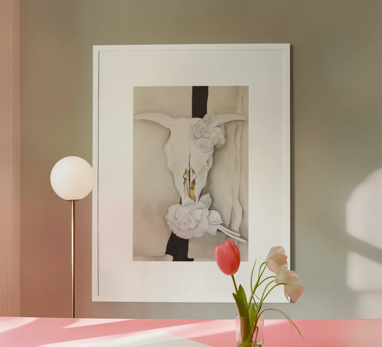 Teschio di mucca con rose di Calico di Georgia O'Keeffe carta hahnemühle da Classic Art Prints
