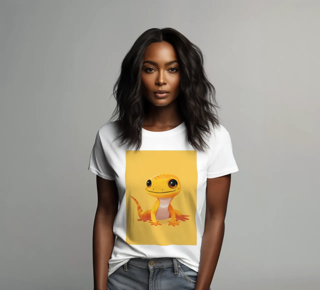 Lindo personaje de dibujos animados gecko con colores brillantes y simpático camiseta de mujer de DesignDoodle